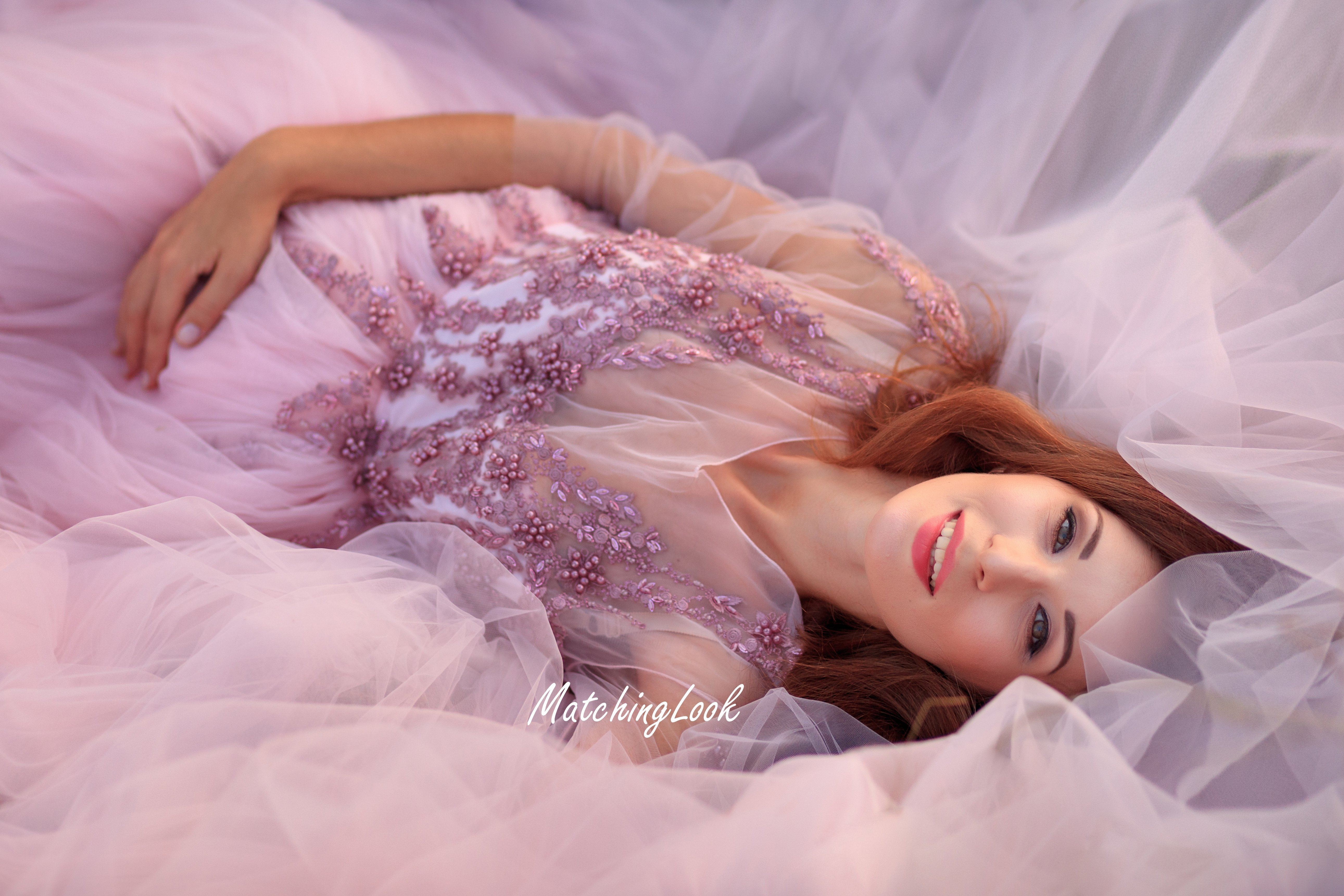Matchinglook Pink Maternity Robe, Frilled Maternity Gown, Pink Tulle Robe, Maternity Photoshoot Robe, Boudoir Tulle Dress, Sheer Ruffle Gown Robe Cream / One Size
