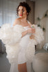 3D Flower Organza Bridal Cape in Ivory color witth train and puffy sleeves