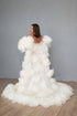 Ivory Statement Bridal Cape with 3D flowers, Volumetric Organza Wedding Cape With 3D Roses, Couture Cape Gown For Photoshoot