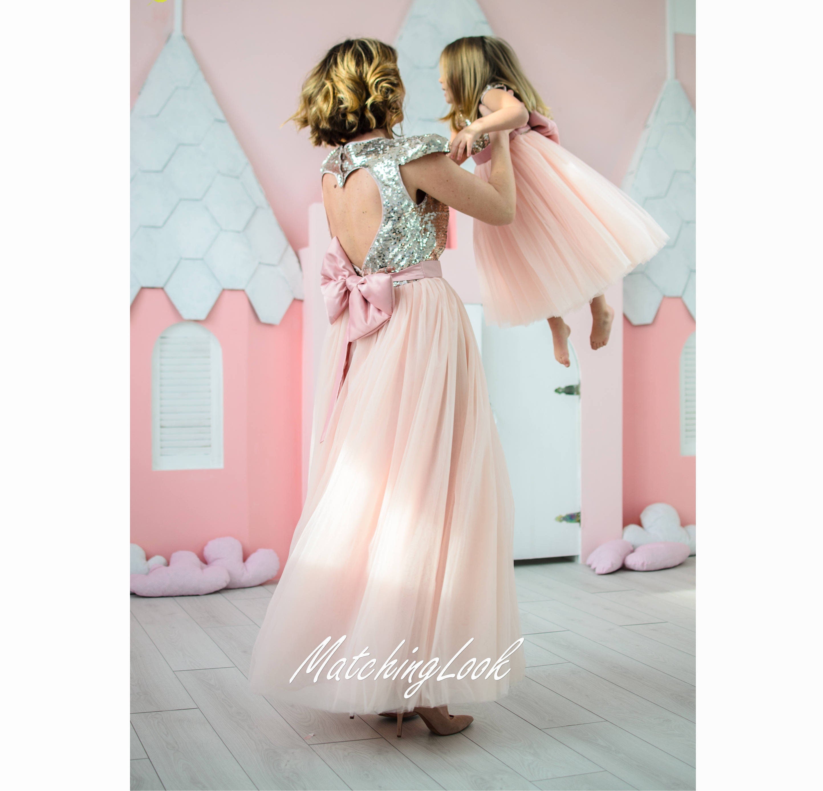 Mom daughter fashion matching gown