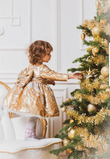 Matchinglook Toddler Gold Sequin Dress Girls Holiday Dress New Year Outfit Sparkly Party Dress Baby Girl Dress Gold Occasion Dress Princess Dress 12 18