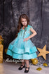 Flower Girl Dress, Girl Teal Dress, Birthday Dress, Feather Dress, Tiered Dress, Princess Dress, Girl Tutu Dress, Blue Tulle Dress, Formal