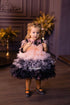 Black Peach Lace tutu ruffle girl party dress with sleeves andd puffy skirt