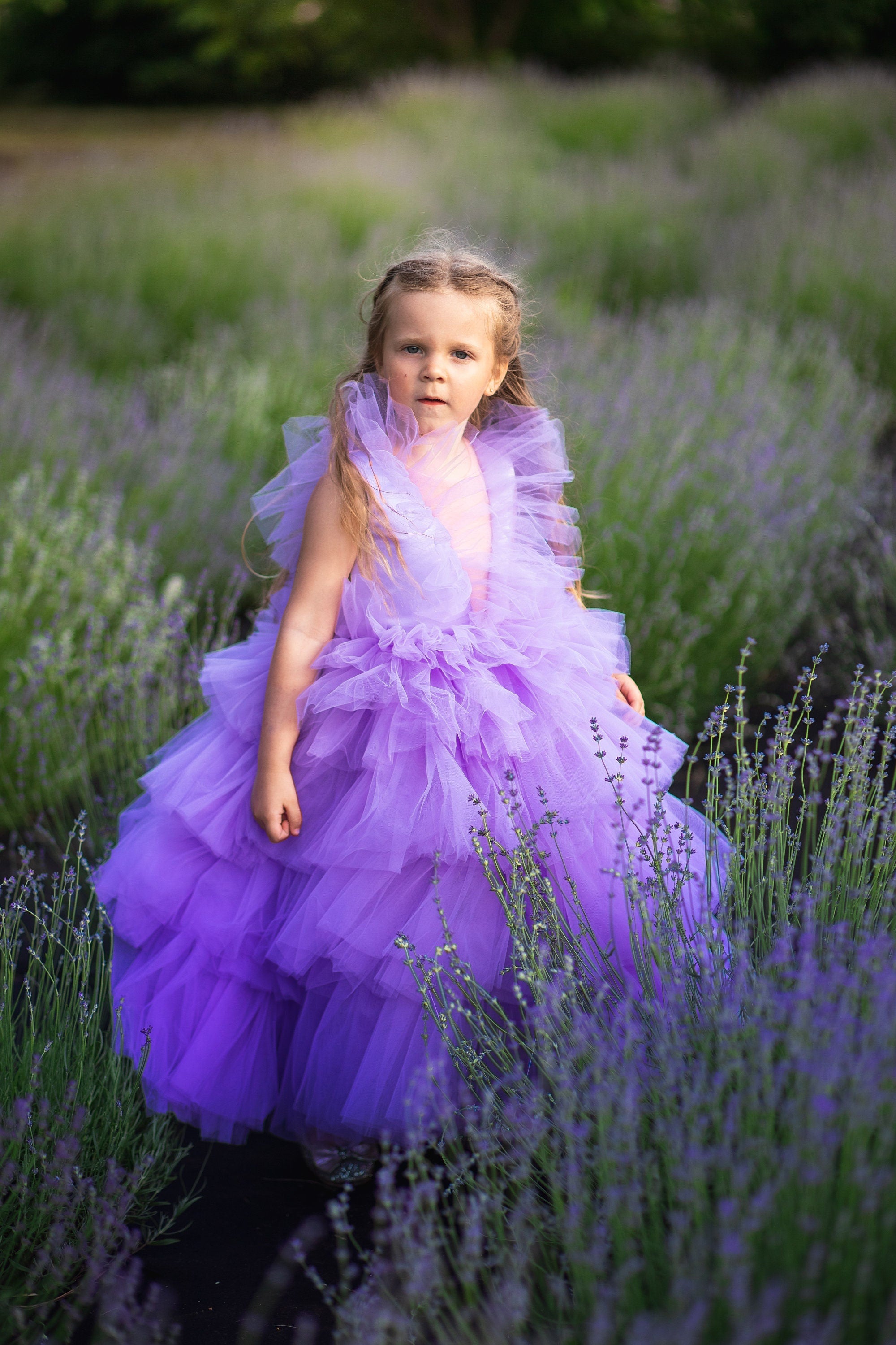 Lavender store Long Train Girls Birthday Special Occasion Dress, Purple Girls Tutu Dress, Flower Girls Dress, Baby Girls Birthday dress Tutu Dress