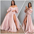 Blush Pink Gown With High Slit, Black Tie Dress With Corset, Gala Gown With Puffy Sleeves, Open Shoulder Formal Dress, Photography Outfit