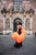 Orange Couture Cape For Photoshoot, Fall Style Volumetric Cape With 3D Flowers, Halloween Accessories, Detachable Black Tie Cape, Cloak