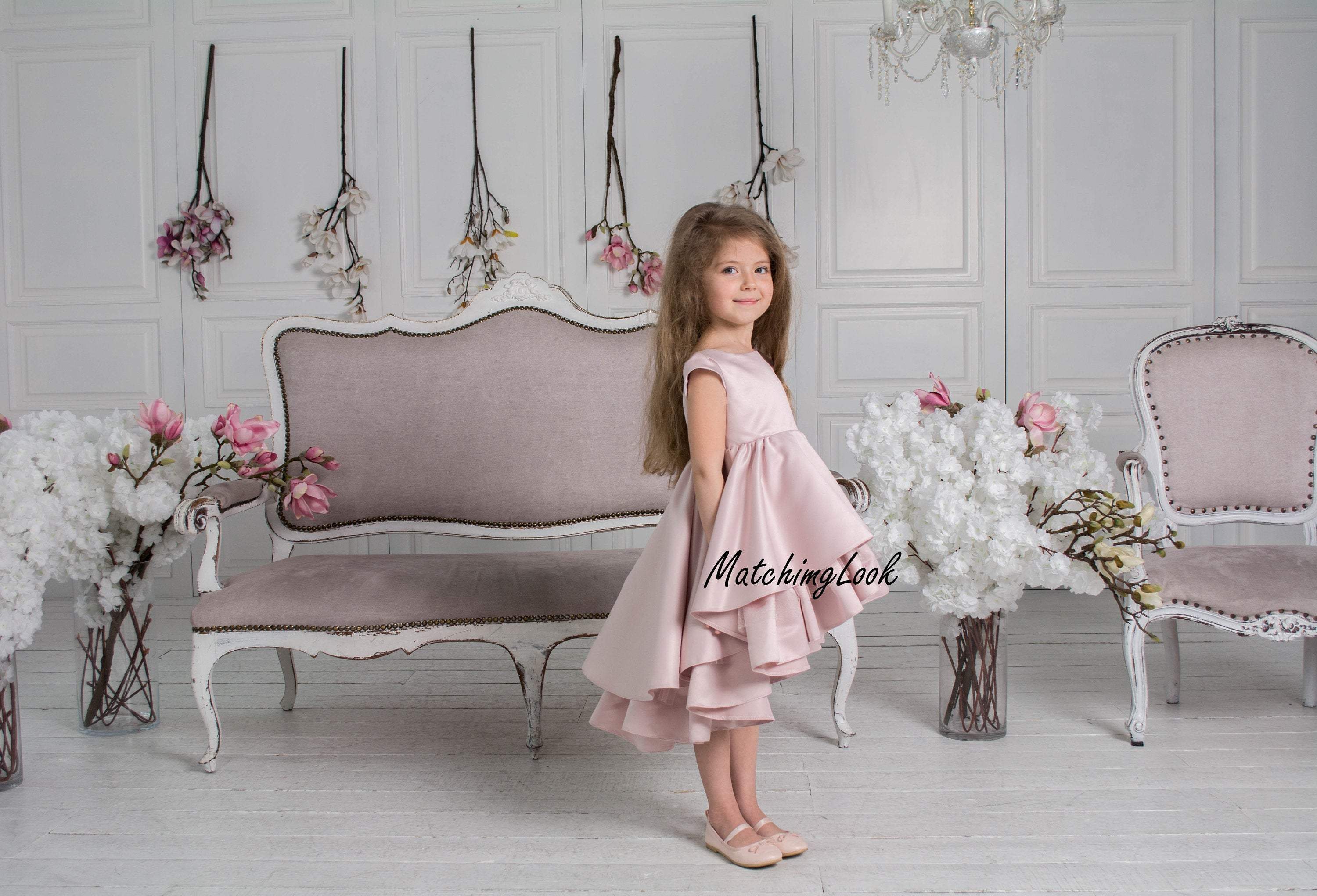 Blush Pink Toddler Party Dress with Flounces