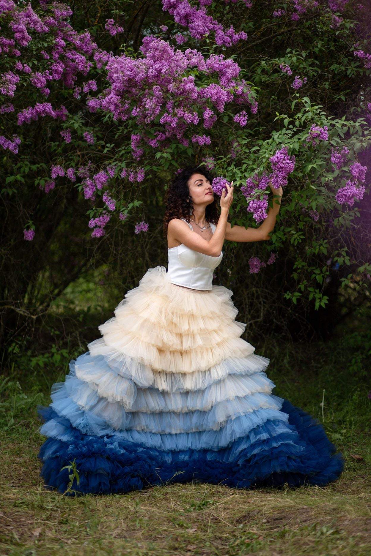 White and purple ombre wedding outlet dress