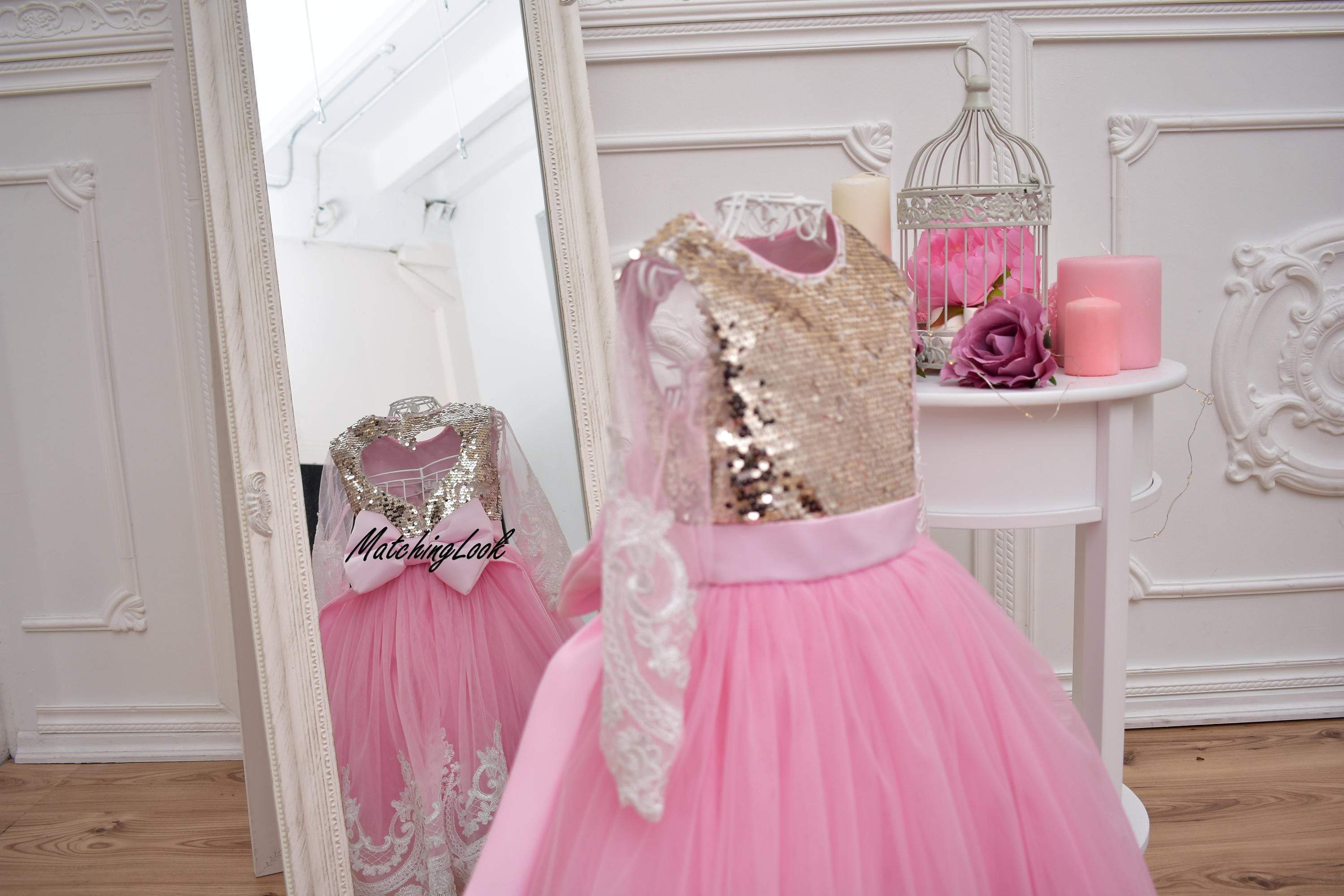 First Birthday Dress, Pink Tutu Dress, Cirl Pink Birthday Outfit