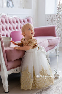 Rose Gold Flower girl dress with lace trim