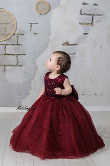 Maroon color flower outlet girl dress