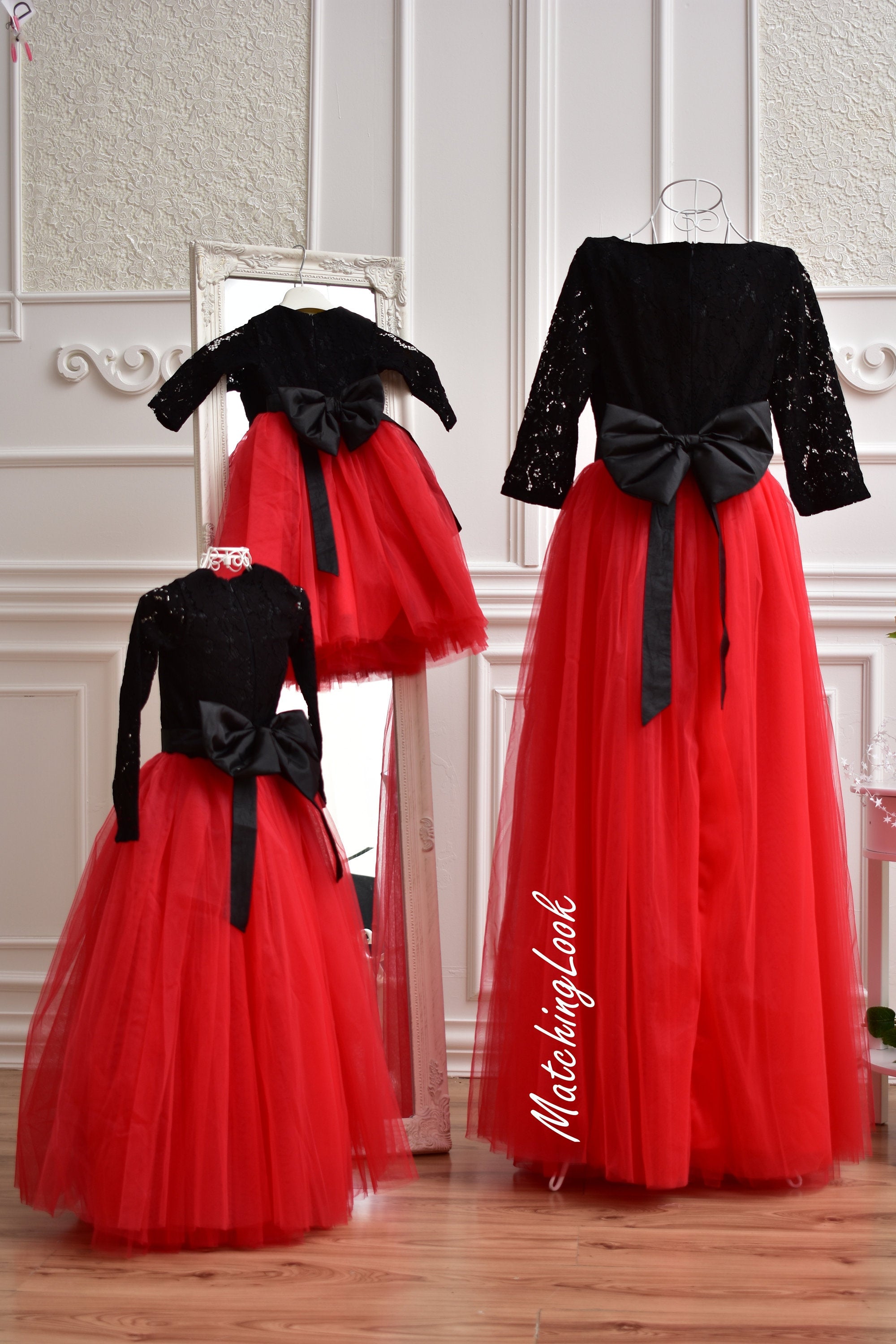 Red Black Dress, Mother Daughter Matching Mommy and Me Outfit,