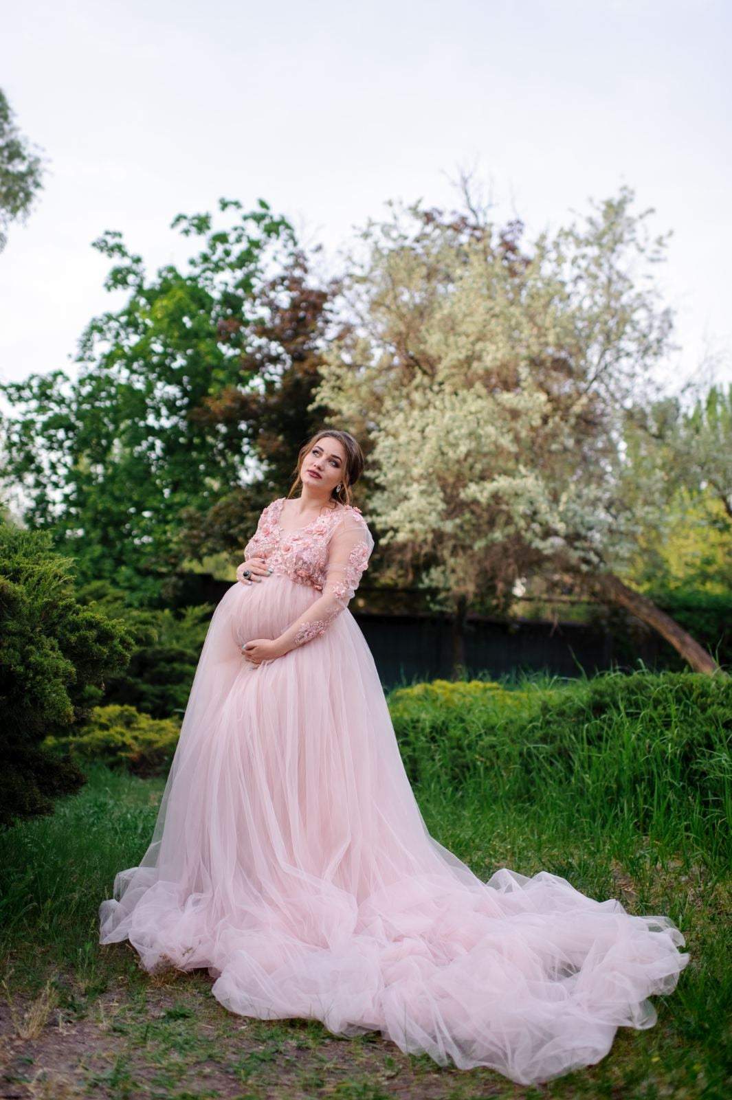 Off Shoulder Pearl Tulle Maternity Dress for Photo Shoot Maternity Gow –  reathua