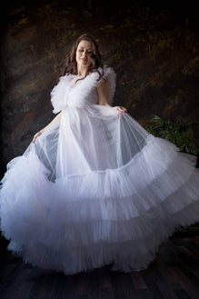 Sheer Open Front Skirt Maternity Dress - White