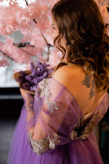 Lavender Maternity Gown Dress Photoshoot Off Shoulder Longsleeve Split  PinkBlush