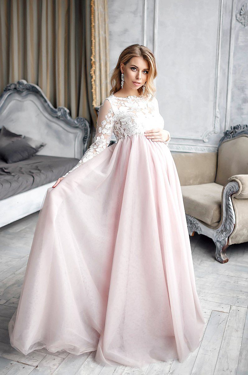 Raspberry Pink Long Sleeve Maternity Gown - Maternity Gown for