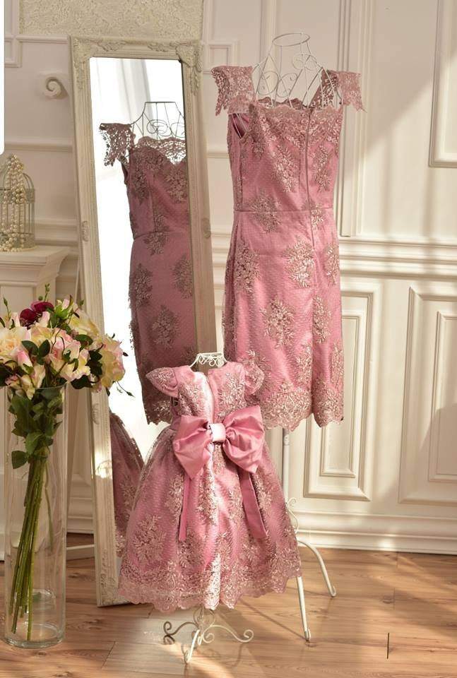 Mommy and Me Dress, Dusty Rose Dress, Formal Lace Dress, Big Bow Dress