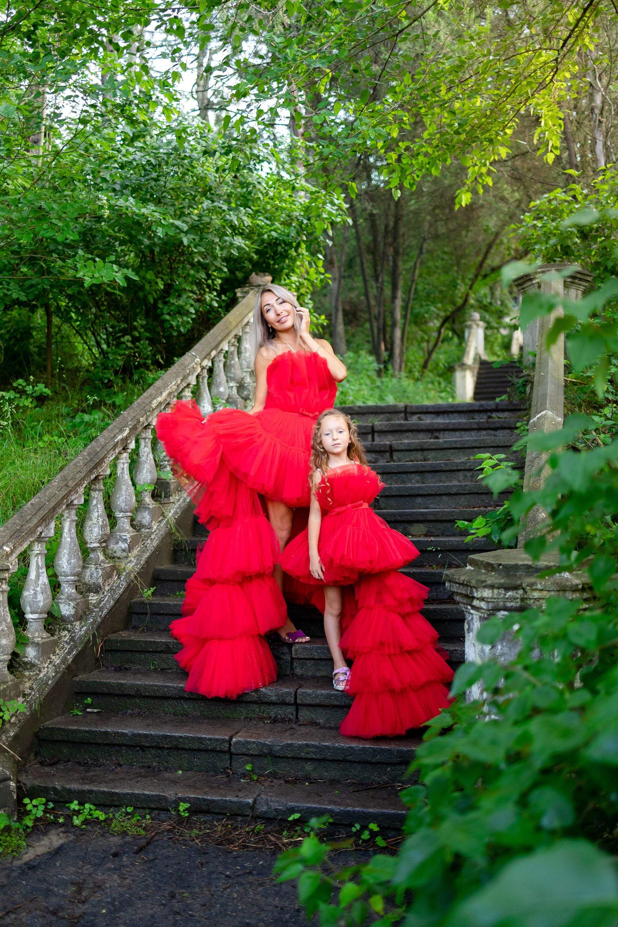 Matchinglook Red Tulle Dress, Designer Photoshoot Dress, Holiday Dress, Adult Tutu Dress, Special Occasion Dress, High Low Dress, Red Evening Dress 10 US / Ivory
