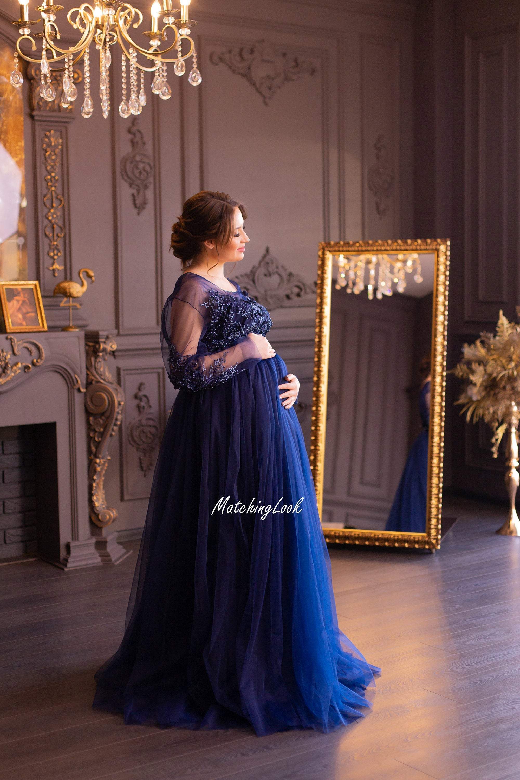 navy blue maternity dress baby shower dress long lace dress tulle maternity dress for photoshoot pregnancy gown maternity gown ball matchinglook