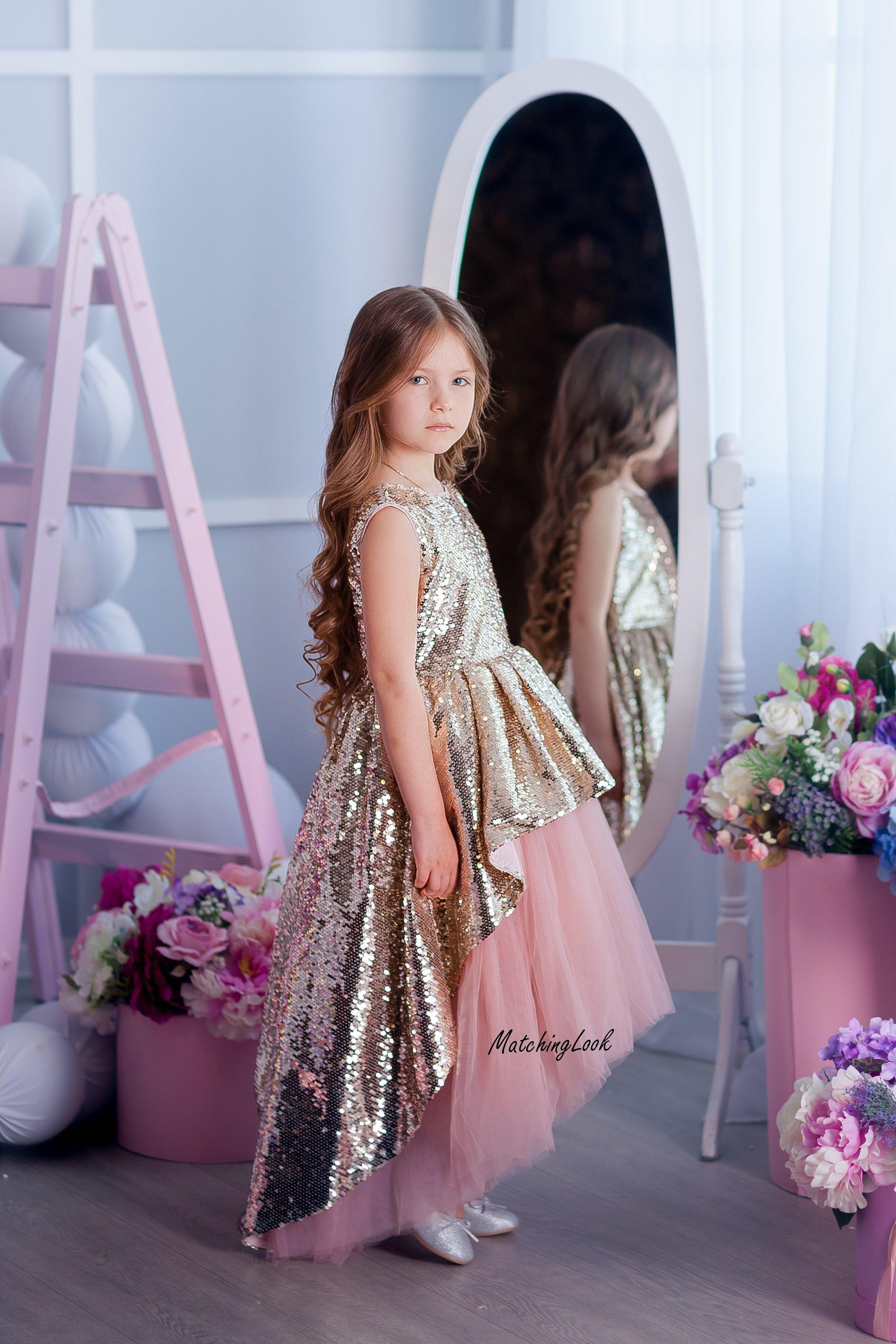 Cute Evening Kid Dresses Girls Princess Dress Lace Flower Long