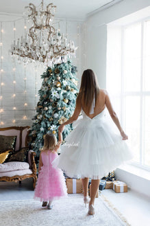 Matchinglook White Tulle Dress, White Bridesmaids Formal Halter Dress, Tulle Cocktail Dress 4 US / Gold