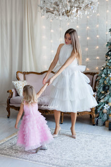 White Tulle Dress, White Bridesmaids Formal Halter Dress, Tulle Cockta